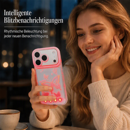 🦋 LED-Leucht-Schmetterlingshülle – Farbwechsel per Tipp | iPhone Hülle mit Blink-Alarm | Y2K-Stil ✨🌈