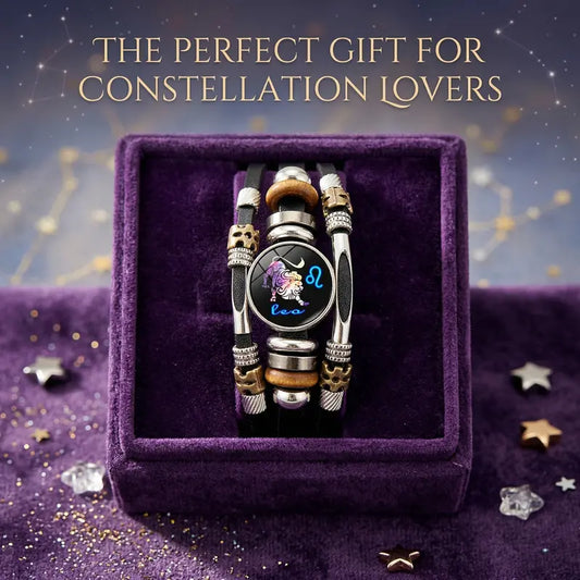 🍀 Lederarmband mit leuchtendem Sternzeichen-Motiv