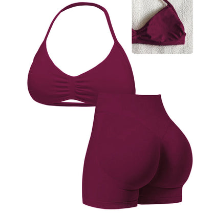 🥳2026 HOT SALE🥳💞50K+ SOLD!🥳💕 50% OFF! Halter Top & High-Waisted Shorts Set – Gentle tummy control, breathable seamless fabric. Butt‑shaping design, no roll‑down. Perfect for yoga or summer walks. 👙✨