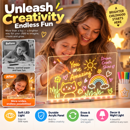 ⏳Zeitlich begrenztes Angebot⏳ ✨ Leuchtende Maltafel für Kinder – LED, wiederverwendbar & Nachtlicht ✨