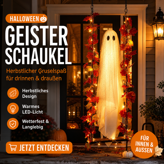 👻Hängender Halloween-Geist auf einer Schaukel mit LED-Beleuchtung