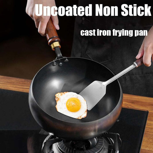 🔥🔥🍳Unbeschichtete Eisen-Wokpfanne mit Deckel