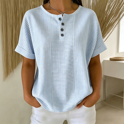 👕 50% RABATT NU!✨ Dam Casual Randig Henley Tröja – Klassisk Henley Krage & Ledig Passform – Effortless Stil 🍃