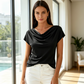 👚 50% RABATT NU! 🌊 Damtröja med Vattenfallsringning – Mjukt Blandtyg, Eleganta Kapärmar & Feminin Stil – Perfekt För Dag Eller Kväll ✨