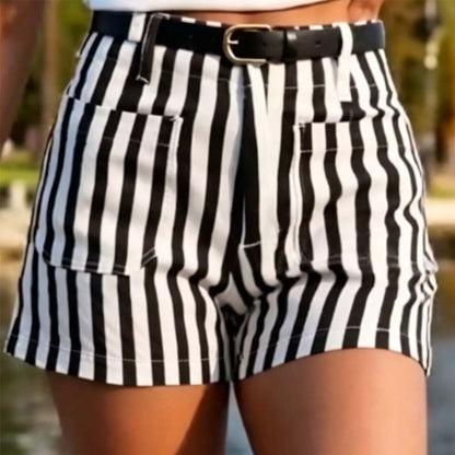 ☀️🩳Sommarshorts med hög midja och ränder för damer
