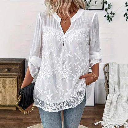 ✨🌸Damblus med spetsinsats och V-ringning