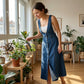 ✨💃Midi-klänning i denim med knappar framtill för dam