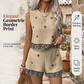 🌺 50% RABATT NU! 🏝️ Bohemian Topp & Shorts Set – Andningsbar Linneblend, Geometriskt Tryck & Högmidjade Shorts – Semesterredo ☀️