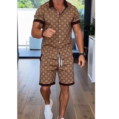 ☀️👕 Tryckt sommarset i två delar för herr – casual topp och shorts i slim fit
