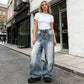 ⏰50% RABATT🔥 Damjeans med asymmetrisk midja och vida ben 🌸Trendiga löst skurna sommarbyxor för vardag & utflykt 👖