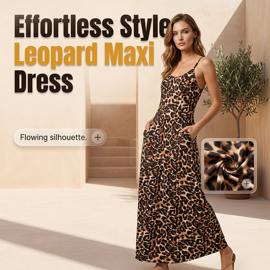 💃🐆Damen Leopardenmuster Spaghettiträger Maxikleid