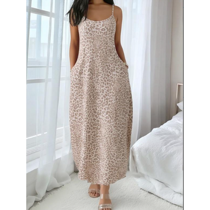 💃🐆Damen Leopardenmuster Spaghettiträger Maxikleid
