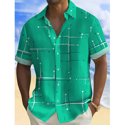 ☀️👔 ZEITLICH BEGRENZT 50% RABATT! Herren Geometrisches Muster Locker Sitzend Kurzarm Hemd – Weiches Sommergefühl, Bequemer Schnitt & Urlaubsreifer Style ✨