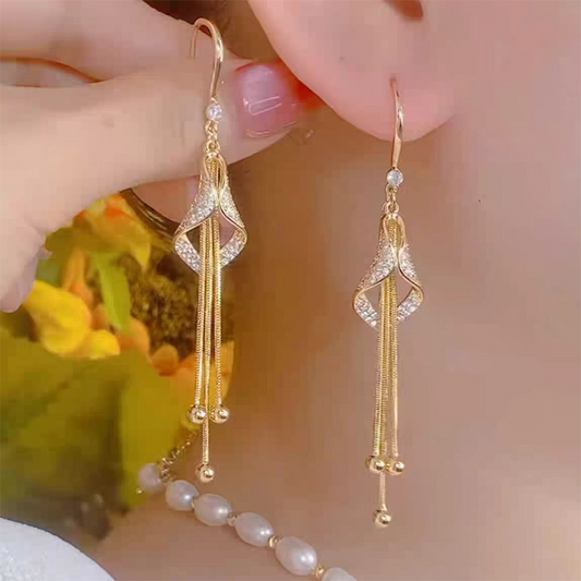 💎 50 % RABATT JETZT! ✨ Elegante geometrische Quasten-Ohrringe – Rautenform, Strass & Gold – perfekt für Feste und Alltag 🎠