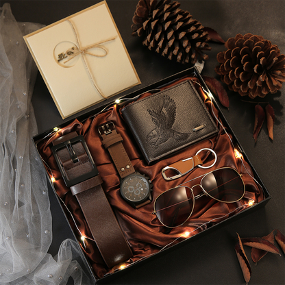 ⌚ Herren-Geschenkset, 7-teilig, mit Uhr, Geldbörse, Gürtel, Sonnenbrille und Schlüsselanhänger