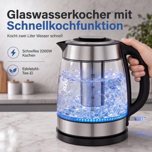 📢📢Glas-Wasserkocher 2 l mit Teefilter und automatischer Abschaltung