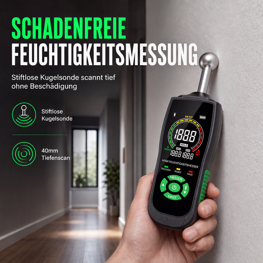 MT68 Pinloses Feuchtigkeitsmessgerät mit Kugelsensor für Wände und Baustoffe