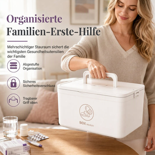 Mehrlagige Medikamenten- und Erste-Hilfe-Box mit Tragegriff