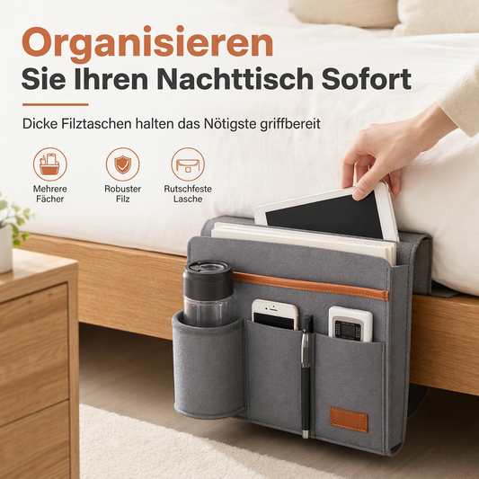 🛏️ Filz-Bettseitentasche für Handy, Tablet und Bücher