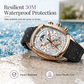 Herren-Tonneau-Uhr mit Quarz-Chronograph, Skelett-Zifferblatt und Mondphase