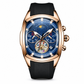 Herren-Tonneau-Uhr mit Quarz-Chronograph, Skelett-Zifferblatt und Mondphase