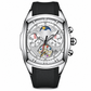 Herren-Tonneau-Uhr mit Quarz-Chronograph, Skelett-Zifferblatt und Mondphase