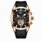 Herren-Tonneau-Uhr mit Quarz-Chronograph, Skelett-Zifferblatt und Mondphase