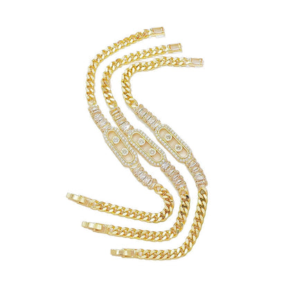 ⏳Zeitlich begrenztes Angebot⏳ Goldfarbenes Damen-Panzerarmband mit Zirkonia – rechteckiges Zierelement, 19 cm