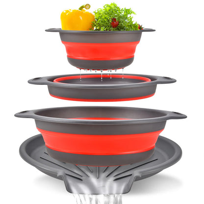 ⏳Zeitlich begrenztes Angebot⏳ 3-teiliges faltbares Sieb-Set mit Abtropfbasis – platzsparende Küchensiebe in drei Größen mit Doppelgriffen