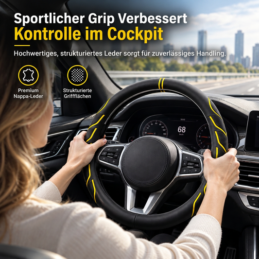⏳Zeitlich begrenztes Angebot⏳ 📢📢50% RABATT !!⏰Ganzjährig leuchtende Nappaleder-Lenkradabdeckung, rutschfest, atmungsaktiv, verschleißfest, für runde und D-förmige Lenkräder