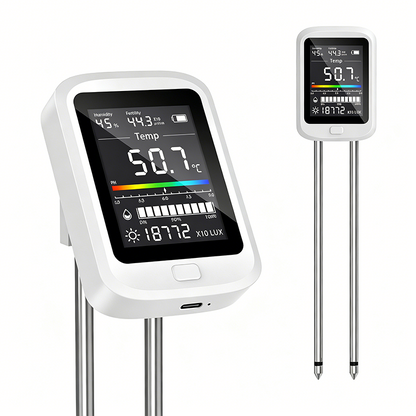 ⏳Zeitlich begrenztes Angebot⏳ Digitaler 6-in-1-Bodentester mit LCD und USB-C – für Feuchtigkeit, pH-Wert, Temperatur und Licht, Celsius-Version