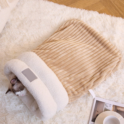 ⏳Zeitlich begrenztes Angebot⏳ Kuscheliger Winter-Schlafsack für Haustiere – halbgeschlossene Schlafhöhle aus Cord mit weichem Lammwollmix, M und L