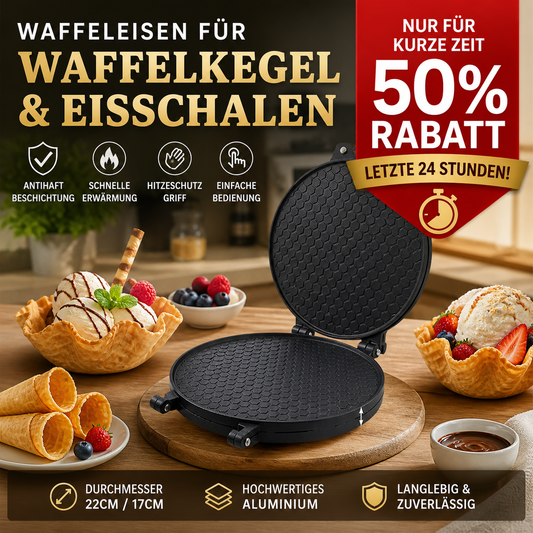 Waffeltüten- und Eisbecher-Maker aus Aluminium mit Antihaftbeschichtung